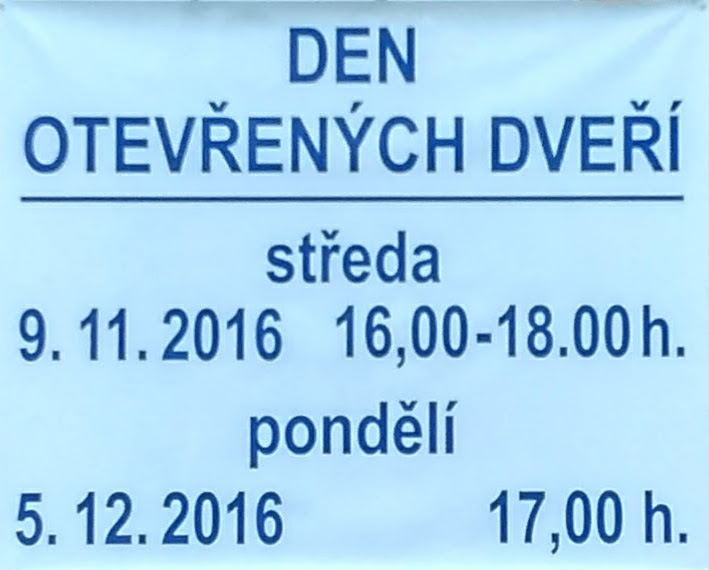 Den otevřených dveří: středa 9. 11. 2016 + pondělí 5. 12. 2016